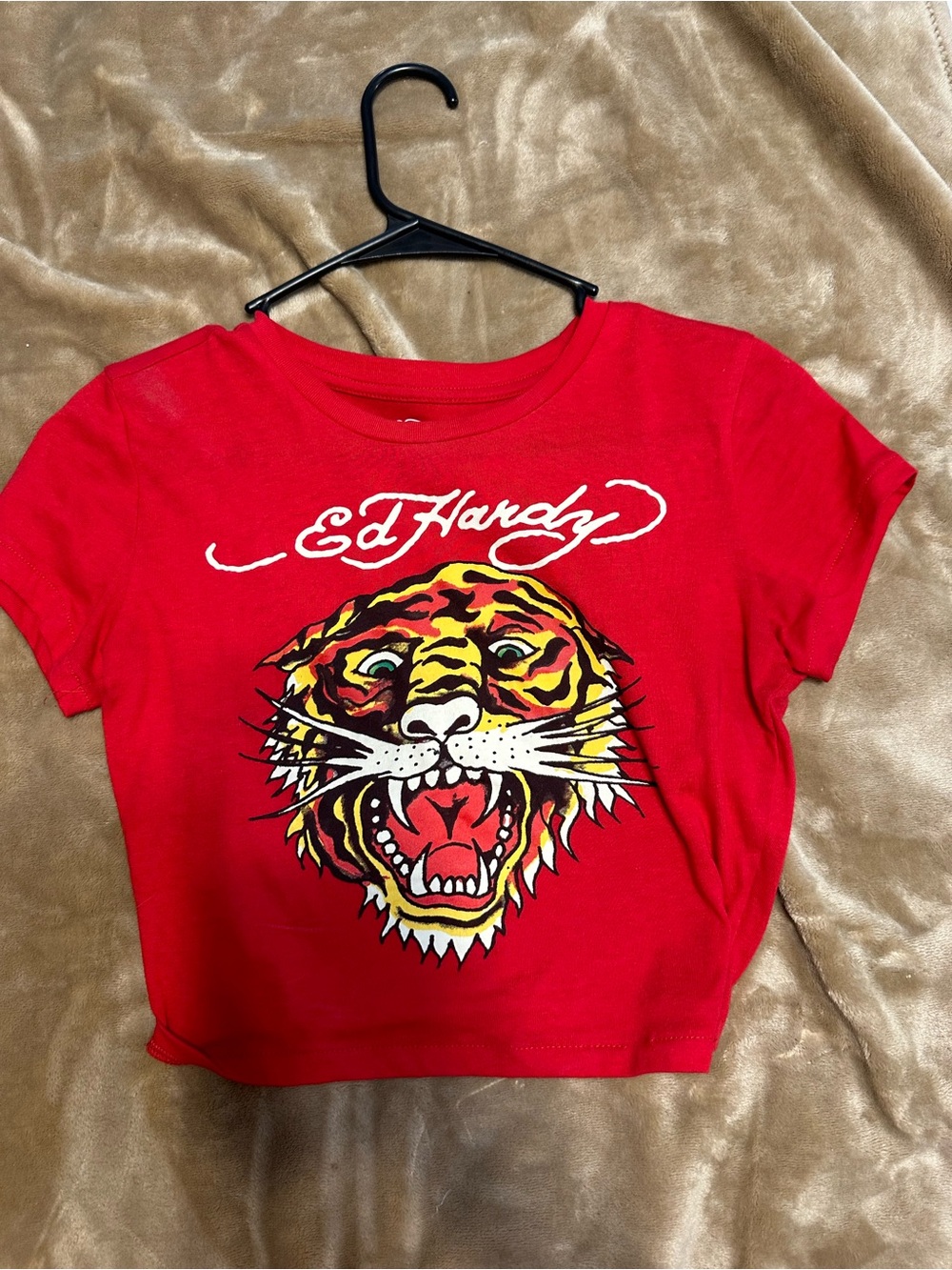 Ed Hardy Red Crop Top with Tiger Graphic